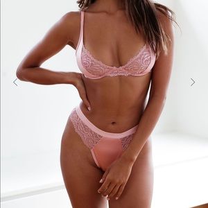 NEW Pink Lounge Underwear Silk Balcony Bra & Thong